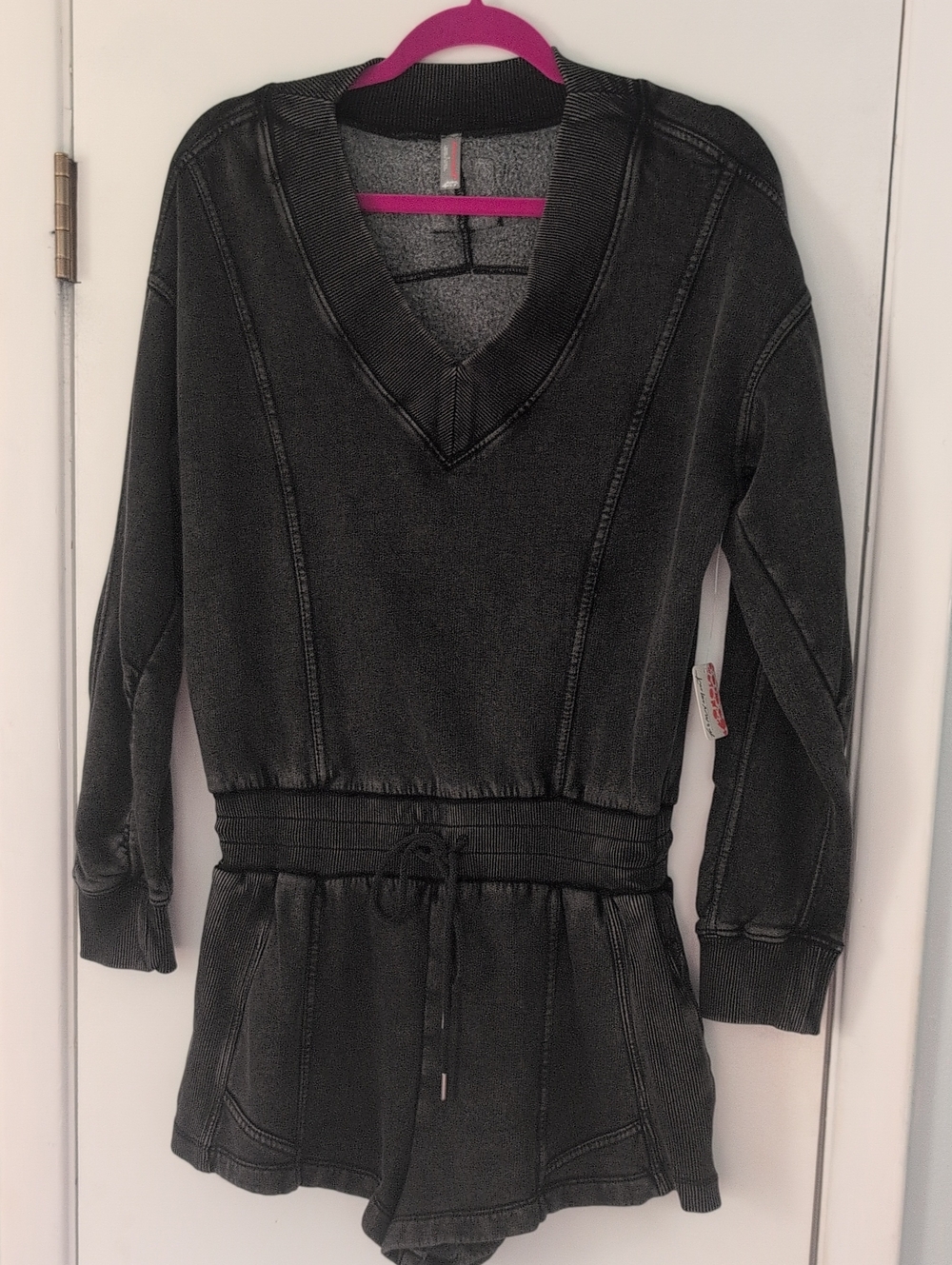 NWT - FP Movement by Free People Black V-Neck Long Sleeve Knit Intercept Romper
